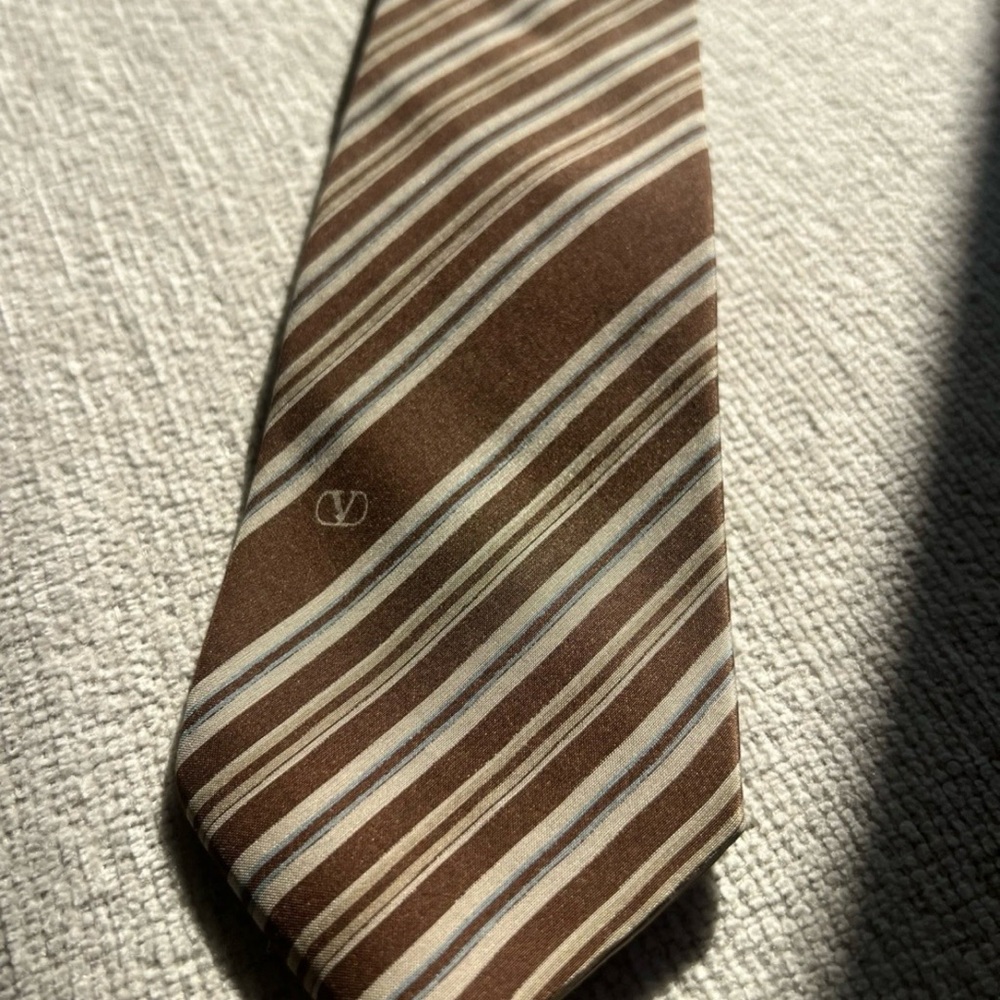 Valentino Brown and Cream Striped Tie
